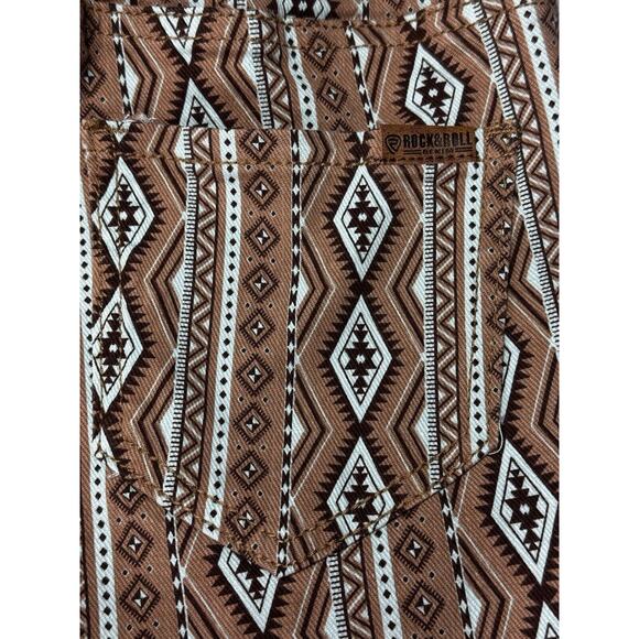 Rock & Roll Denim Womens Tan Aztec Print Bargain Button Flare Pants - Sz 25x33.5 - Picture 5 of 7